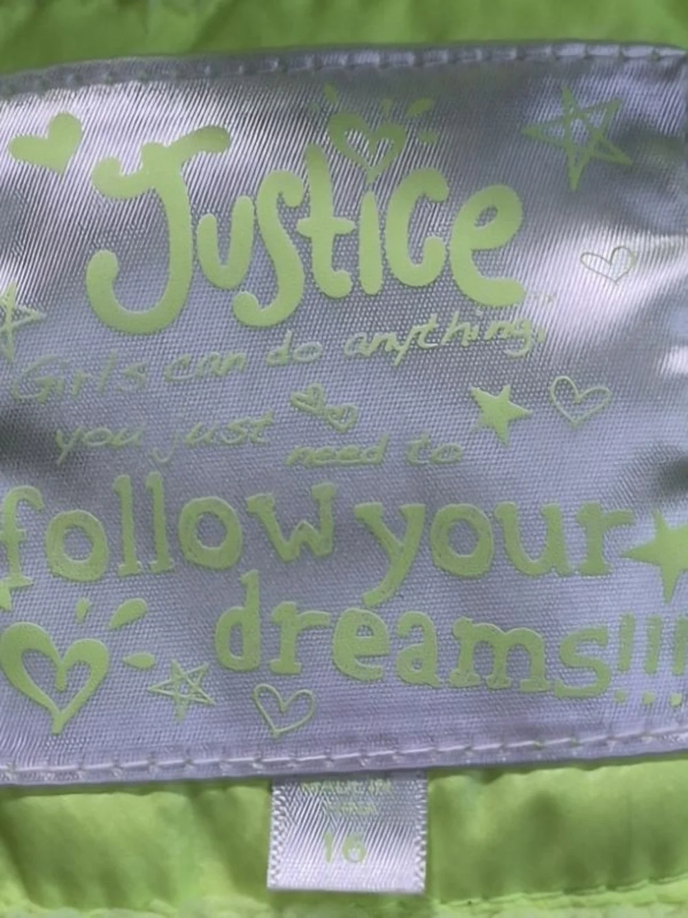Justice Neon Green Puffer Jacket with Faux Fur Hood